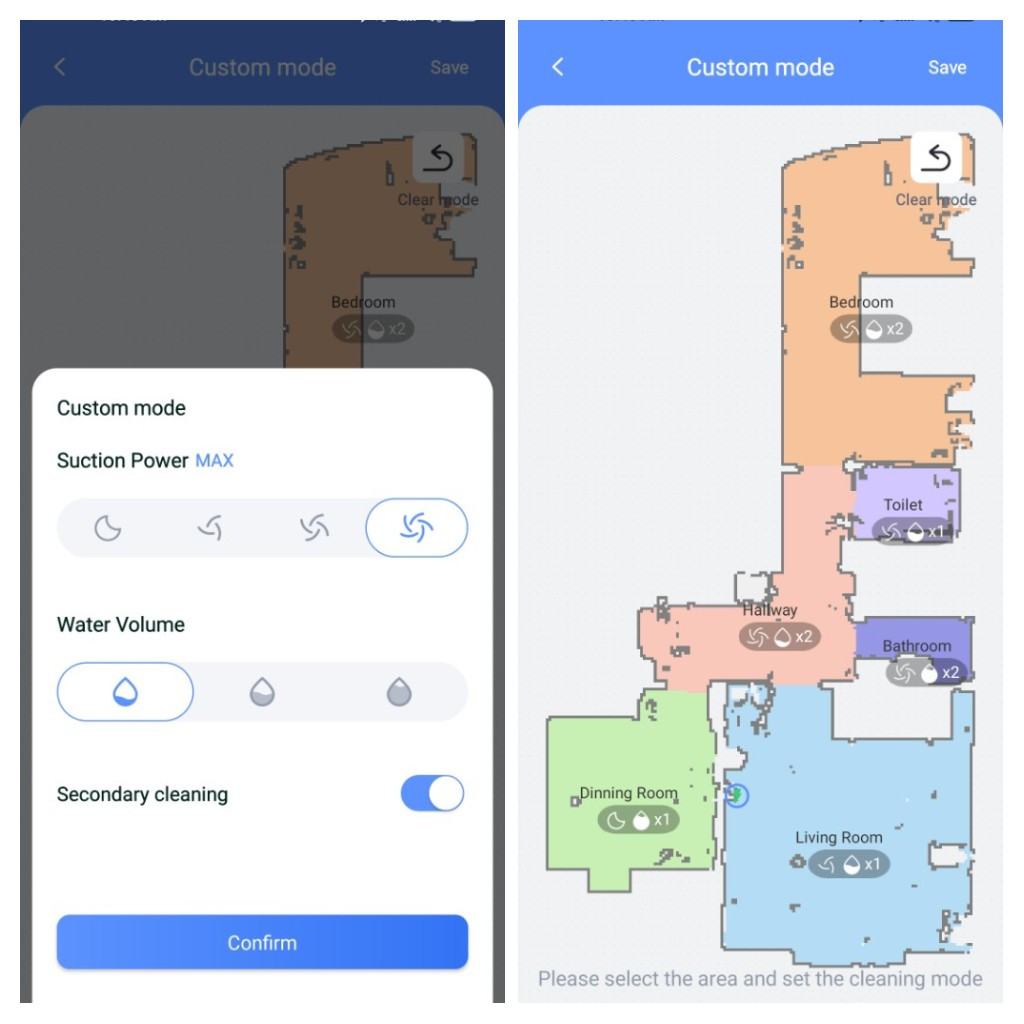 Lydsto app / suction and mopping modes / custom modes for each room