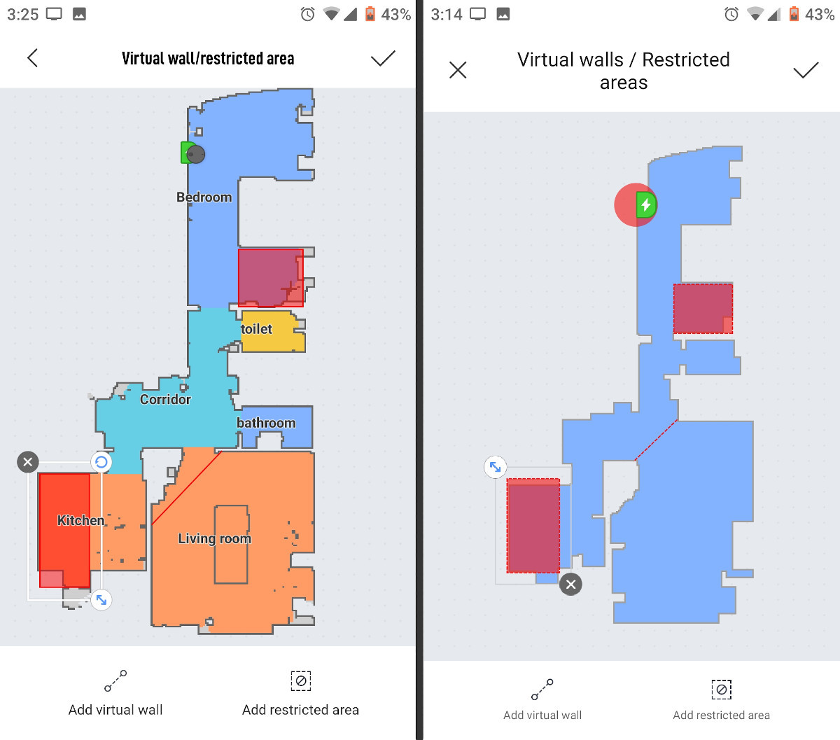 Xiaomi Mijia 1C vs. Mi Robot Vacuum Mop P: maps comparison