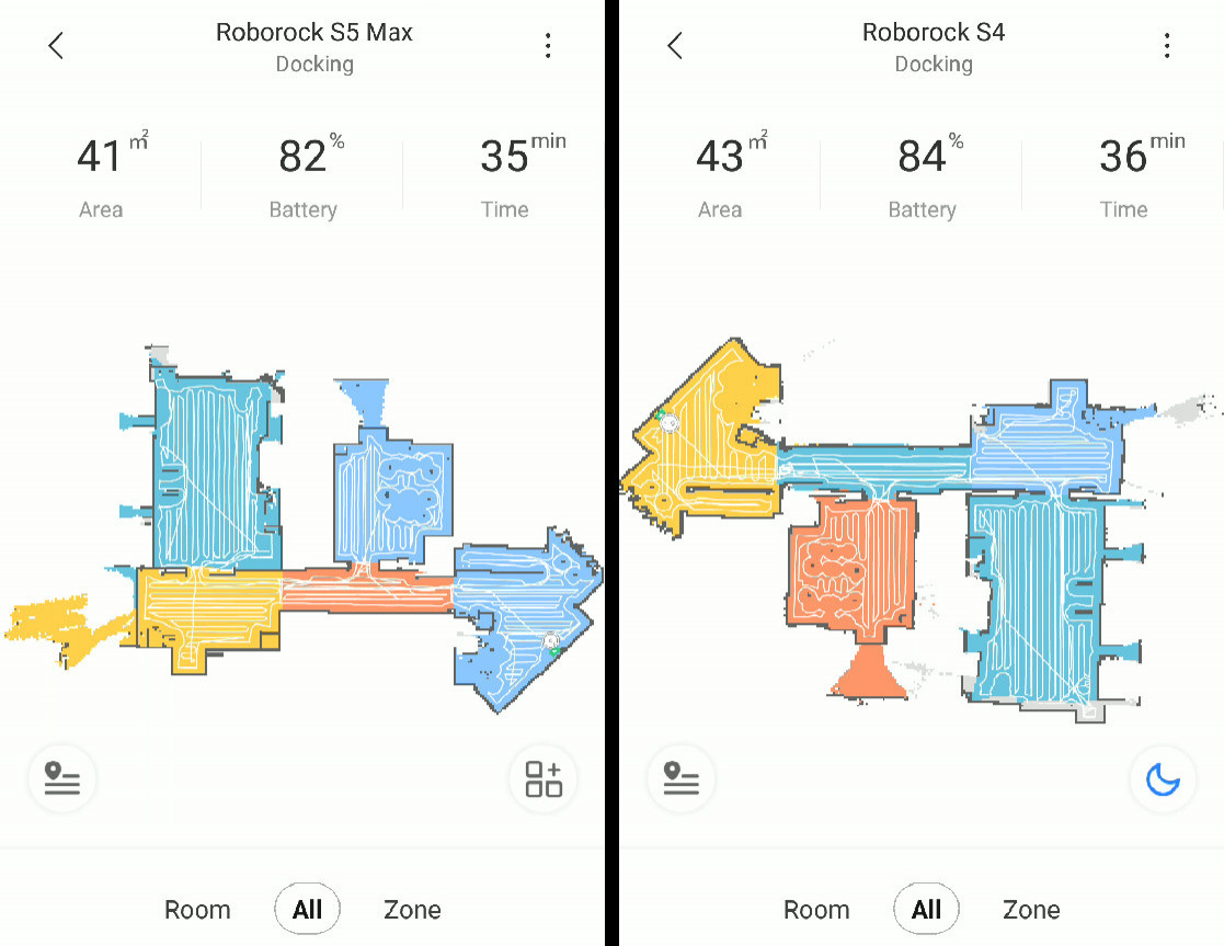 Roborock S4 and S5 Max maps compared
