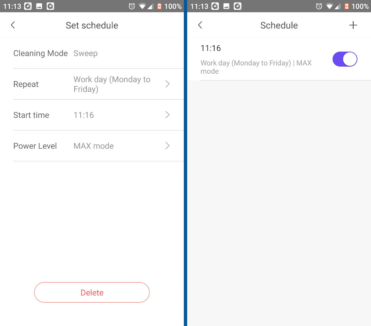 360Robot app: scheduling feature