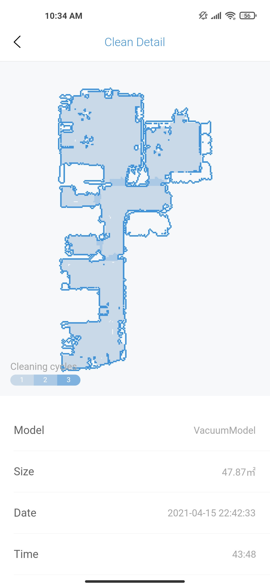 Vacuum mode, 1 cleaning cycle