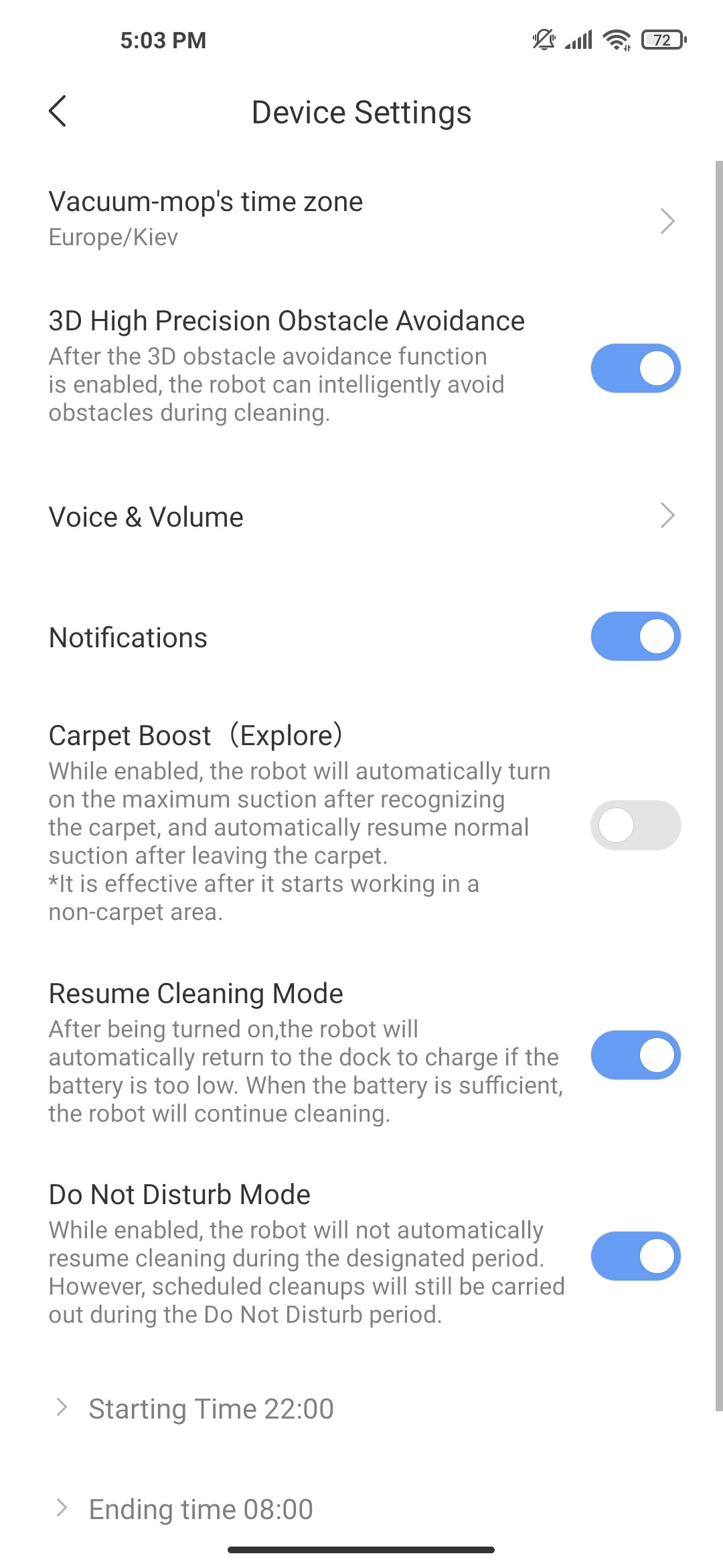 Additional device settings